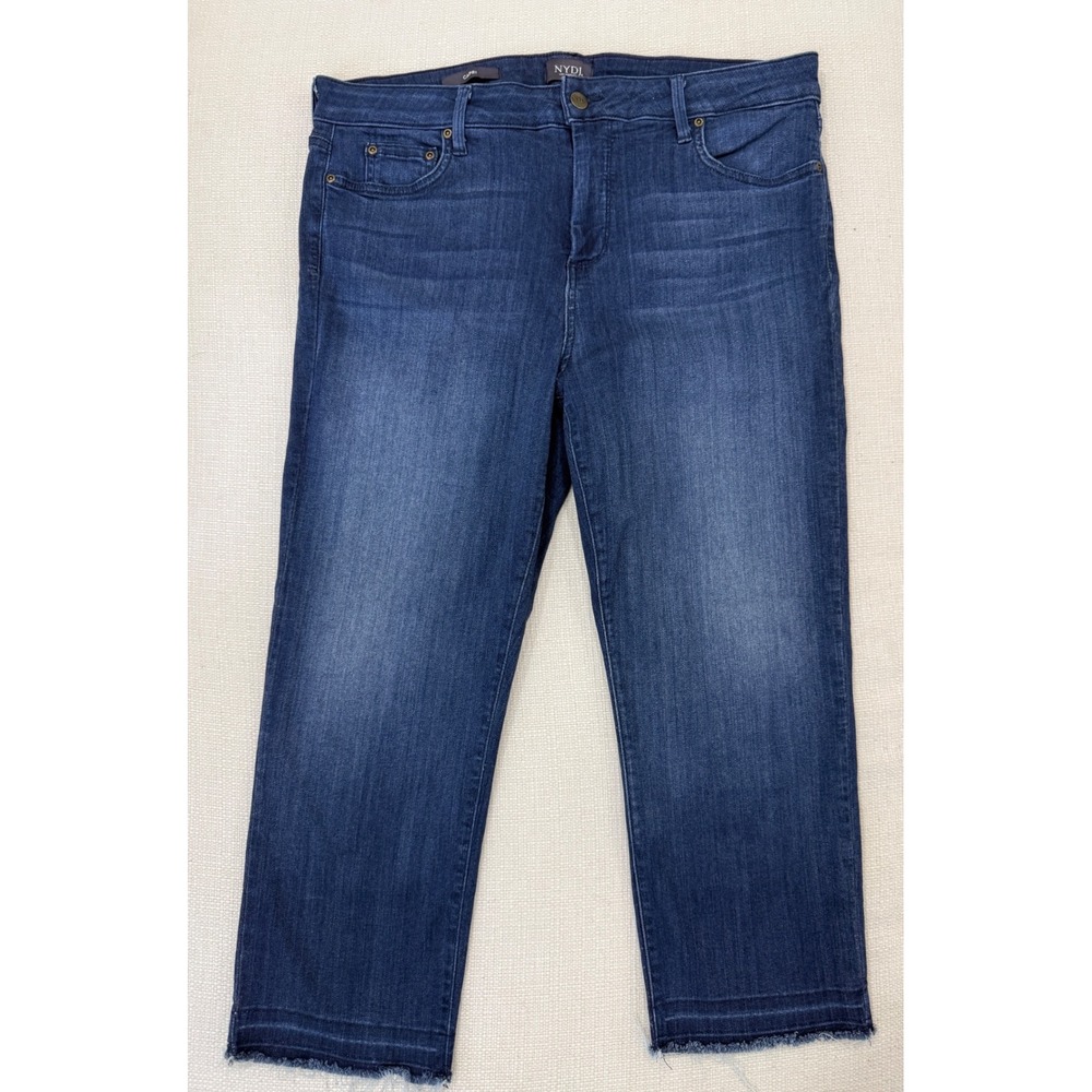 NYDJ Capri Jeans Womens 16 Blue Denim Frayed Hem Lift Tuck Excellent
